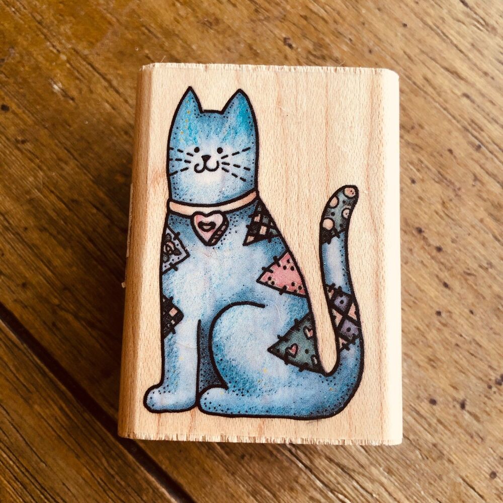 Patchwork Kitty Cat Patches Wood Mounted Rubber Stamp by Rubber Stampede A1318D